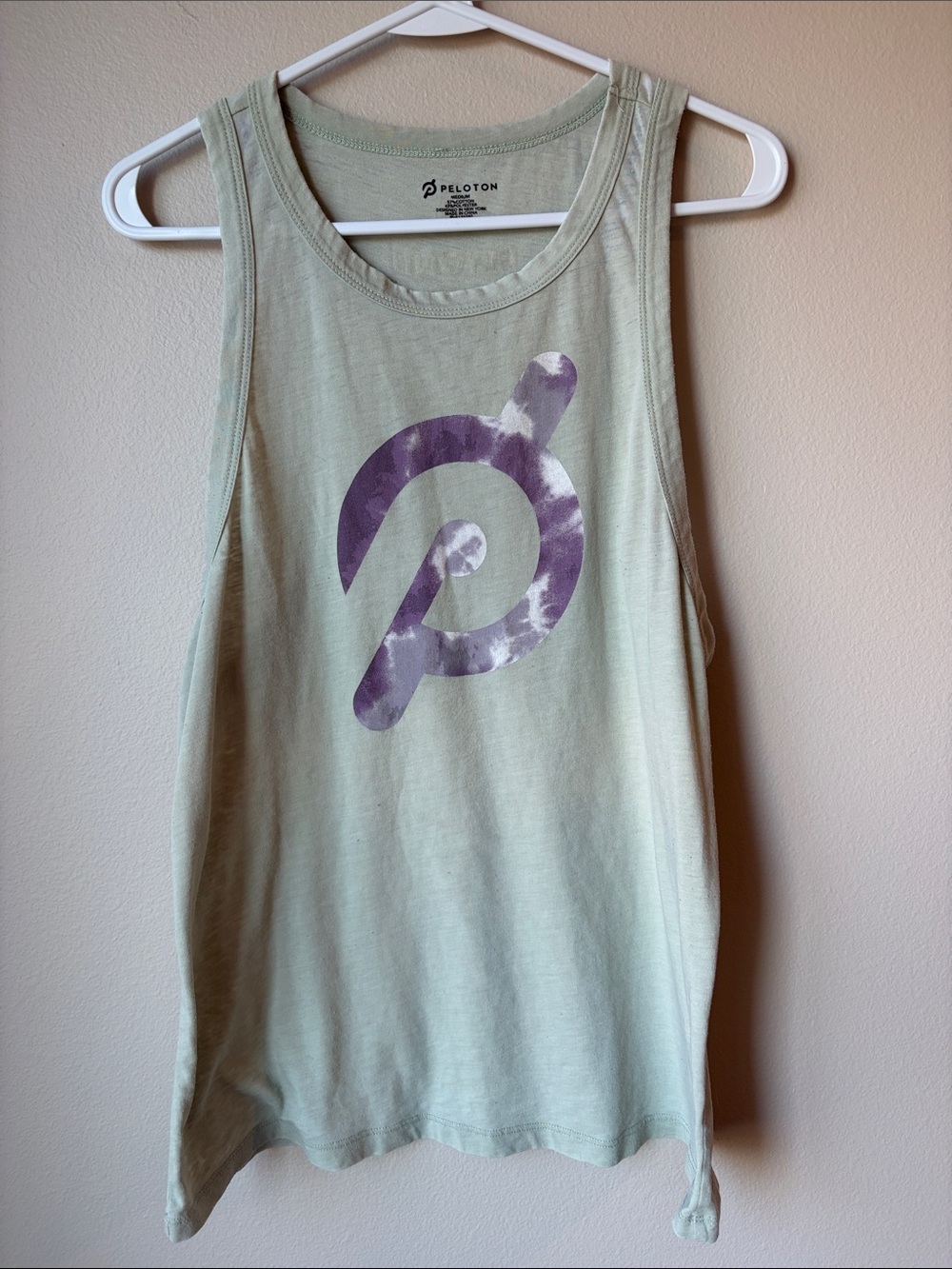 Peloton Mint Green Tank with Purple Tie-Dye Logo